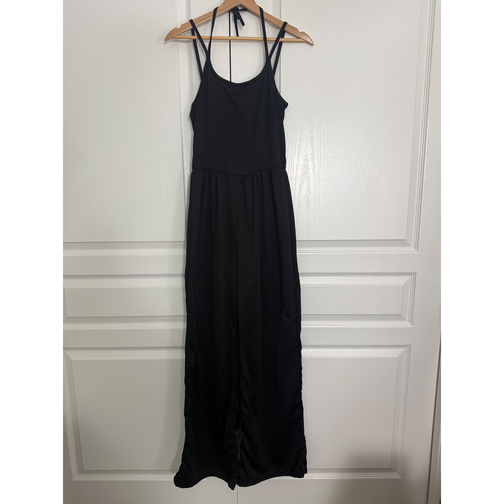 FME M Black Wide Leg Jumpsuit Strappy Sleeveless Tie Back